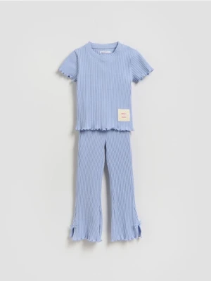 Reserved - Prążkowany komplet z naszywką - lawendowy