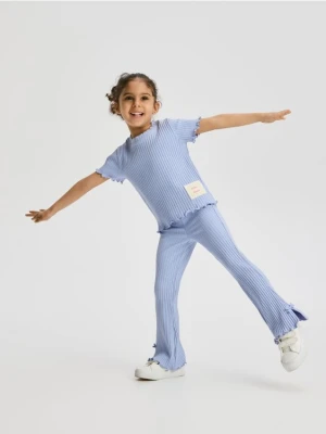 Reserved - Prążkowany komplet z naszywką - lawendowy