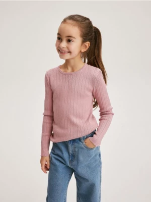 Reserved - Prążkowany sweter - różowy