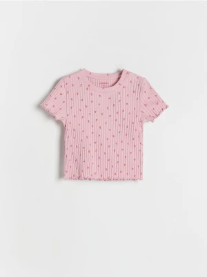 Reserved - Prążkowany t-shirt - brudny róż