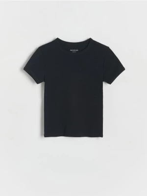 Reserved - Prążkowany t-shirt - czarny