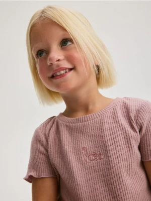 Reserved - Prążkowany t-shirt - fioletowy