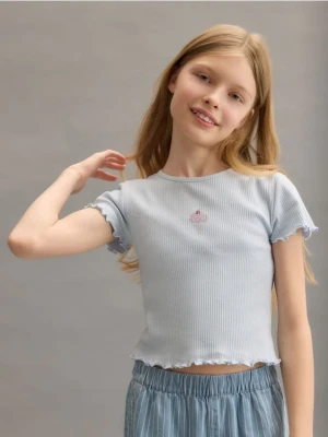 Reserved - Prążkowany t-shirt z aplikacją - jasnoniebieski