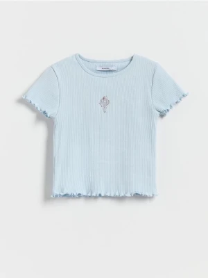 Reserved - Prążkowany t-shirt z aplikacją - jasnoniebieski