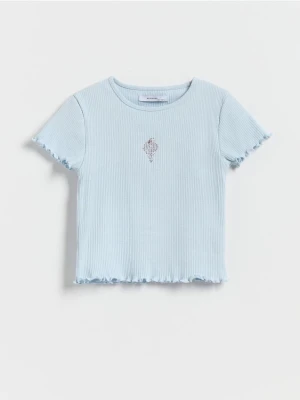 Reserved - Prążkowany t-shirt z aplikacją - jasnoniebieski