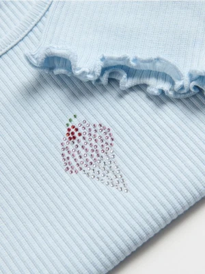 Reserved - Prążkowany t-shirt z aplikacją - jasnoniebieski