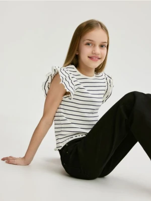 Reserved - Prążkowany t-shirt z falbankami - wielobarwny