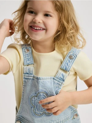 Reserved - Prążkowany t-shirt z haftem - jasnożółty