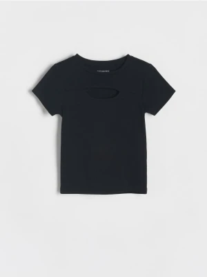 Reserved - Prążkowany t-shirt z wycięciem - czarny