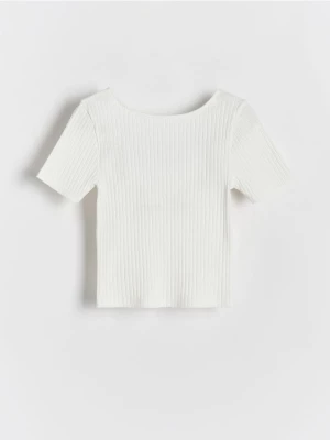 Reserved - Prążkowany t-shirt - złamana biel