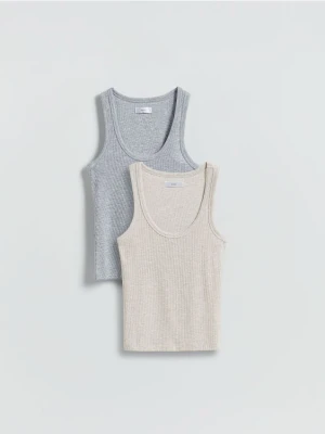 Reserved - Prążkowany top 2 pack - kremowy