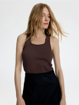 Reserved - Prążkowany top - brązowy