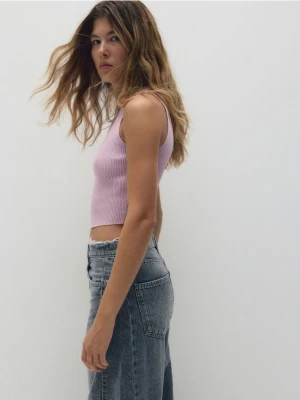 Reserved - Prążkowany top - różowy