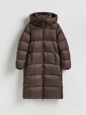 Reserved - Puchowa kurtka z kapturem - ciemnobrązowy