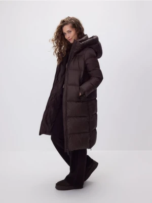Reserved - Puchowa kurtka z kapturem - ciemnobrązowy