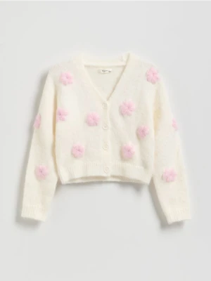 Reserved - Puszysty kardigan - złamana biel