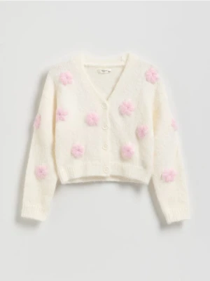 Reserved - Puszysty kardigan - złamana biel