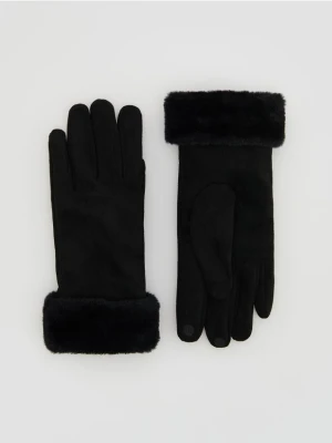 Reserved - Rękawiczki ze sztucznym futerkiem - czarny
