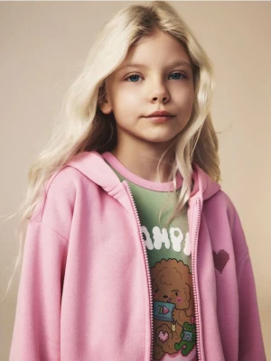 Reserved - Rozpinana bluza z haftem Boffie & Poko - różowy