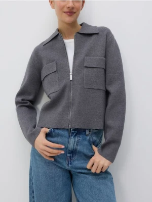 Reserved - Rozpinany kardigan z kołnierzem - szary