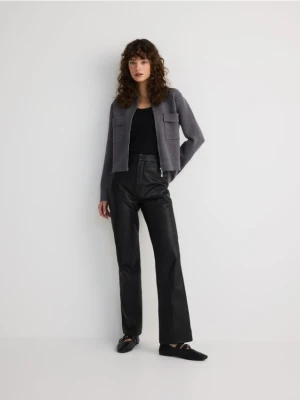 Reserved - Rozpinany kardigan z kołnierzem - szary