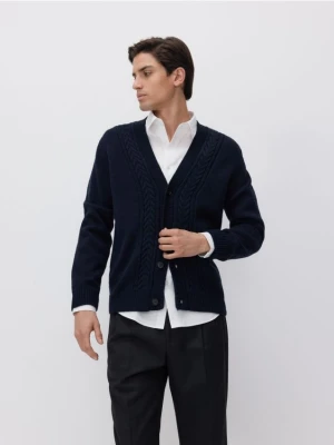 Reserved - Rozpinany sweter z dodatkiem wełny - granatowy