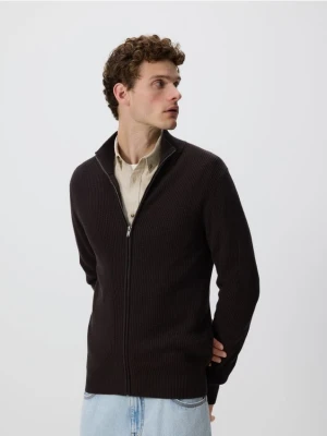 Reserved - Rozpinany sweter z golfem - ciemnobrązowy