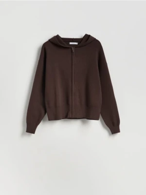 Reserved - Rozpinany sweter z kapturem - brązowy