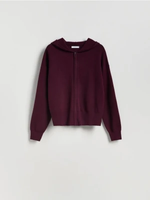 Reserved - Rozpinany sweter z kapturem - ciemnofioletowy