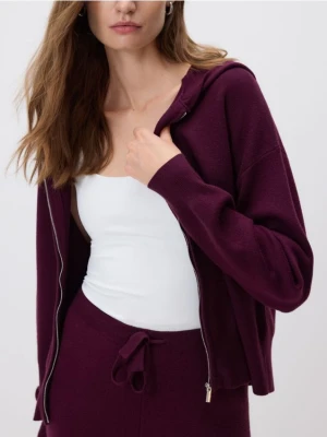 Reserved - Rozpinany sweter z kapturem - ciemnofioletowy