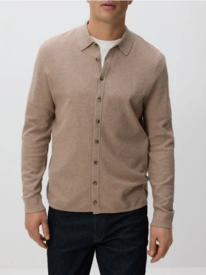 Reserved - Rozpinany sweter z kołnierzem - beżowy