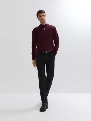 Reserved - Rozpinany sweter z wełny merino - bordowy