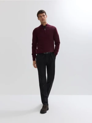 Reserved - Rozpinany sweter z wełny merino - bordowy