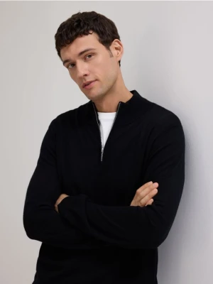 Reserved - Rozpinany sweter z wełny merino - czarny