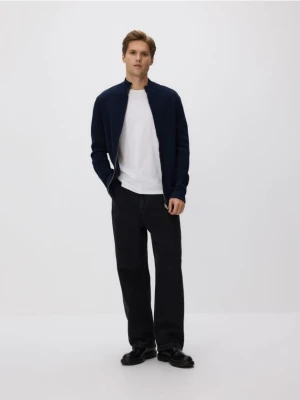 Reserved - Rozpinany sweter ze stójką - granatowy