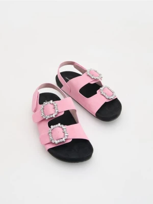 Reserved - Sandały z imitacji zamszu - brudny róż