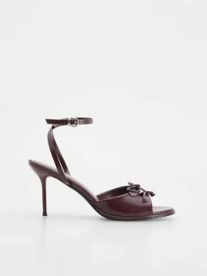 Reserved - Sandały z kokardką na szpilce - bordowy