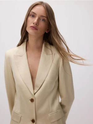 Reserved - Satynowa marynarka z domieszką lnu - kremowy