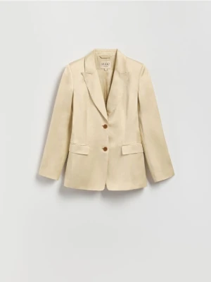 Reserved - Satynowa marynarka z domieszką lnu - kremowy