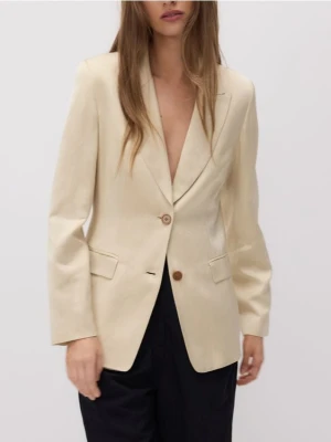 Reserved - Satynowa marynarka z domieszką lnu - kremowy
