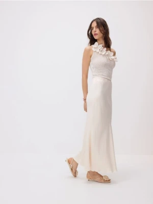 Reserved - Satynowa spódnica maxi z wiskozy - kremowy