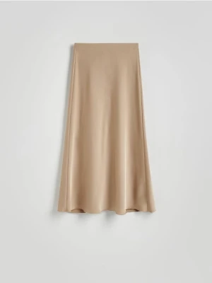 Reserved - Satynowa spódnica midi - beżowy