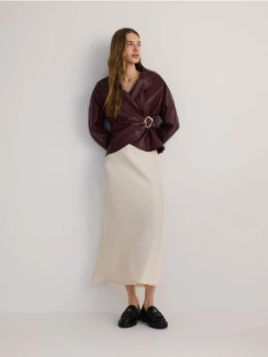 Reserved - Satynowa spódnica midi - biały