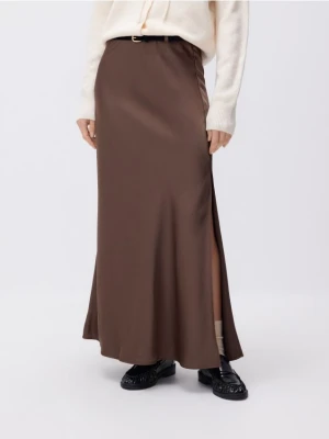 Reserved - Satynowa spódnica midi - brązowy
