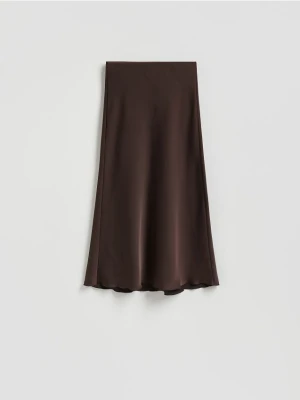 Reserved - Satynowa spódnica midi - ciemnobrązowy