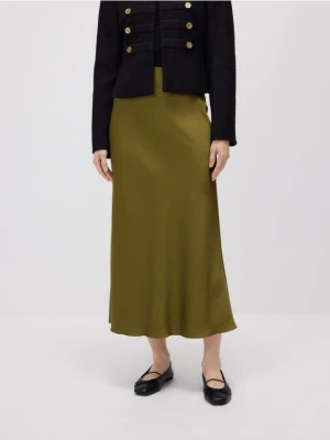 Reserved - Satynowa spódnica midi - oliwkowy
