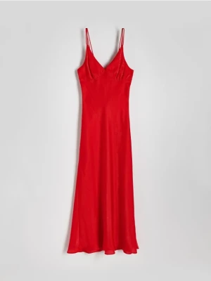 Reserved - Satynowa sukienka maxi z wiskozy - czerwony