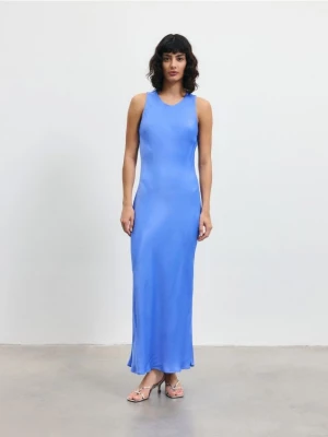 Reserved - Satynowa sukienka maxi z wiskozy - niebieski