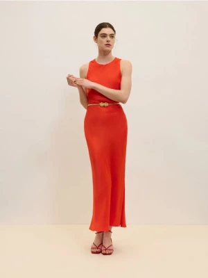 Reserved - Satynowa sukienka maxi z wiskozy - pomarańczowy