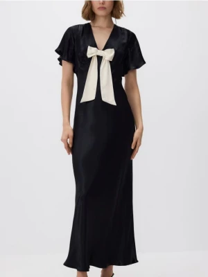Reserved - Satynowa sukienka z kokardą - czarny